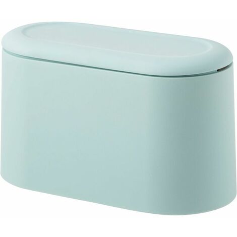 Mini Countertop Trash Can Press Cartridge Cover Trash Can Makeup Holder Vanity Bathroom Kitchen Car Office Desk (Light Blue) (1/5)
