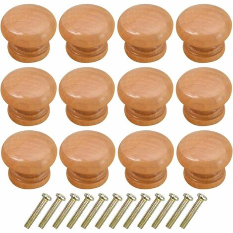 12PCS Wooden Cabinet Knobs, 33MM Round Vintage Drawer Knobs with Screws, Kitchen Cabinet Cupboard Door Drawer Pull Knob, Drawer Pull Handle, Door Pulls for Cupboard Wardrobe Furniture (Brown) (1/5)