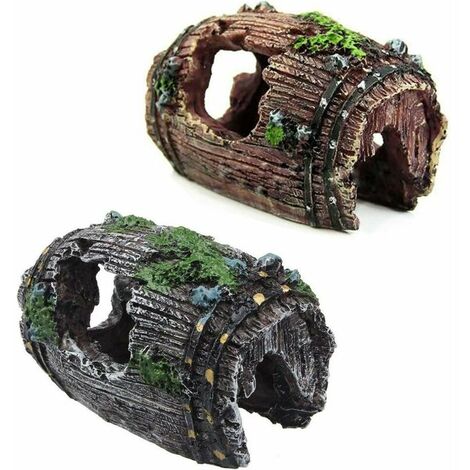 2pcs Aquarium Ornament Rocky View Cave Shape with Green Grass for Hiding Shrimp and Fish Landscape Rock Hide Cave Tree Aquarium Decoration (1/5)