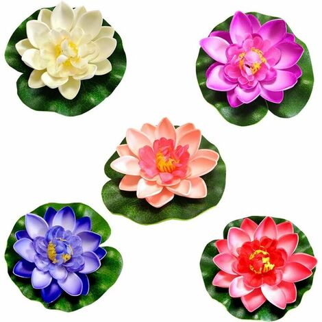 5 Pcs Artificial Floating Foam Lotus Flowers,Artificial Floating Pond Plants Decor,Lotus Foam Flower Floating Pond Decor Water Lily,For Wedding,Pond Decoration,10cm(Red,White,Purple,Light Pink,Blue) (1/5)