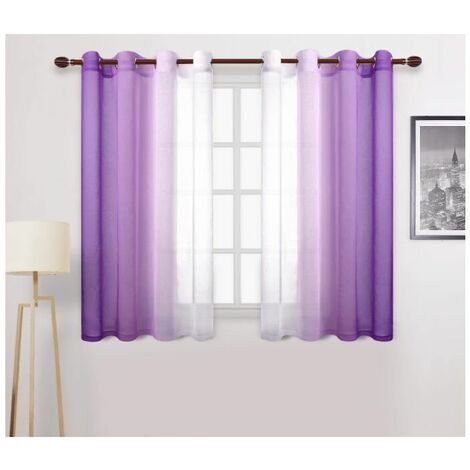 Sheer Curtain Set of 2 Gradient Eyelet Curtains Indoor Sheer Curtains Polyester Window Color Changed Sheer Voile Decor for Living Room Bedroom Office White with Purple 132x244 CM (1/5)