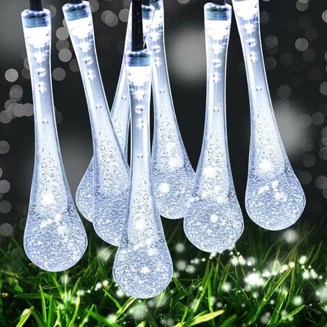 LED Solar String Lights, 50LED 9.5M/31FT Outdoor Garden Fairy Lights 8 Modes, Waterproof Crystal Raindrop Decorative Lights for Festival Celebrate Terrace Patio Yard Tree Wedding Birthday(Cool White)