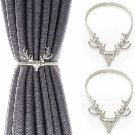 2 Pack Curtain Tiebacks Curtain Holdbacks Adjustable Decorative Alloy Curtain Straps Curtain Clip Buckle (Silver Elk) (1/5)