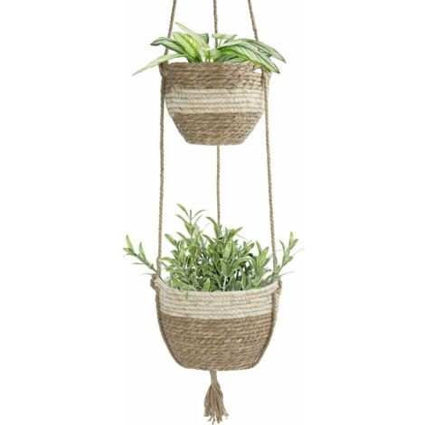 Indoor hanging flower basket, natural seaweed flowerpot, beige (1/5)