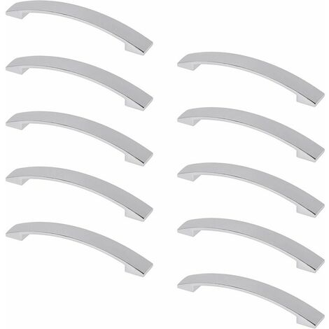 Modern Aluminum Furniture Handle - Furniture Door and Drawer Handle - Bedroom, Kitchen, Living Room, Office - Polished Chrome - Screws Included - Center Distance 96mm - 10 Pieces (1/5)