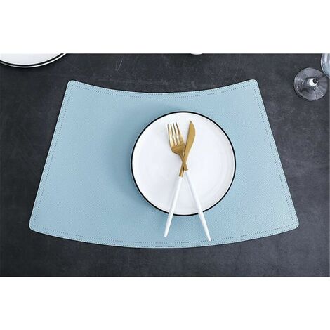 Set of 2 synthetic leather placemats - 50 × 30 cm - Anti-stain - Anti-slip - Waterproof - Washable - Sky blue color (1/5)