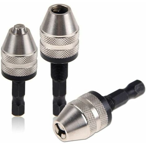 Keyless Mini 3-jaw Chuck Adapter Screwdriver with Quick Change 1/4 '' Hex Shank to Hold Cylindrical Shank 0.3-3.6mm (1/5)