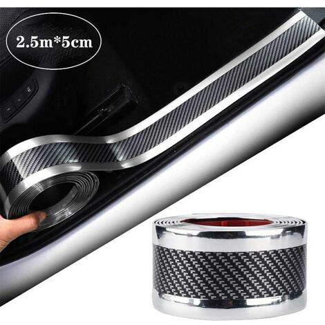 Door Entry Guards Scratch Cover Protector Paint Threshold Guard,Carbon Fiber Silver Edge car Bumper Door Guard/Rear Bumper Guard Scratch Scratch Protection Strip 100% Waterproof(width5CM long2.5M)