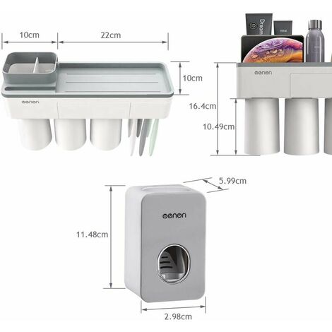 Squeezer Automatic Toothpaste Dispenser and Toothbrush Holder, Space-Saving Toothbrush Wall Organizer with Dust Cover, 2 Magnetic Cups