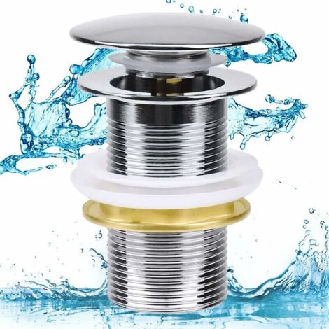 Basin Sink Waste, Waste Slotted Basin Sink, Pop Up Basin Sink Waste, Copper Unslotted Pop Up Sprung Plug Basin Sink Without Overflow for Bathroom, Washbasin, Sink Basin (Chrome) - Style D