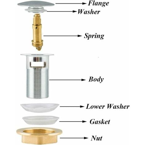 Basin Sink Waste, Waste Slotted Basin Sink, Pop Up Basin Sink Waste, Copper Unslotted Pop Up Sprung Plug Basin Sink Without Overflow for Bathroom, Washbasin, Sink Basin (Chrome) - Style D