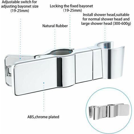 Universal Shower Head Holders, Adjustable Shower Holder Bracket, 45 ° Rotatable Shower Head Bracket for 18-25 mm Diameter Riser Rail, Chrome Shower Holder