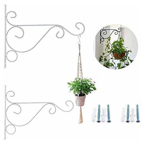 25cm Lantern Hook Iron Hanging Plant Holder Decorative Wall Planter Hanging Hooks with Black Screws for Bird Feeder Lanterns Wind Chimes (Set of 2, White) (1/5)