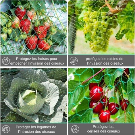 Bird Net, 3pcs 2  10m Green Garden Bird Plant Net Protective Net, Protect Plants, Fruits, Flowers and Vegetables, 15mm Mesh