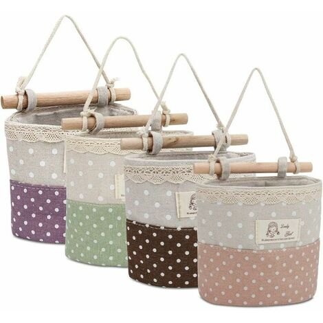 Hanging Storage Bag, 4pcs Fabric Wall Mounted Basket, Hanging Storage Bag, Basket Storage Pouch, for Bedroom, Kitchen and Bathroom (1/5)