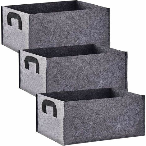 Grow Bag, Set of 3 Rectangular Black Non-Woven Grow Bags with Handle, Indoor Outdoor Grow Bags Planter Pot for Vegetables, Flowers and Fruit (40 x 30 x 20cm)