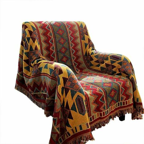 Large Plaid Blanket Cotton Knitted Jacquard Bohemian Soft Washable For Sofa Armchair Bedroom (90  90CM, Geometric)