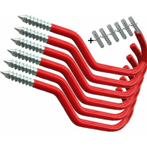 Bicycle Storage Hooks - Heavy Duty - Coated Plastic for Wall or Ceiling Mount - Red, Red (1/5)