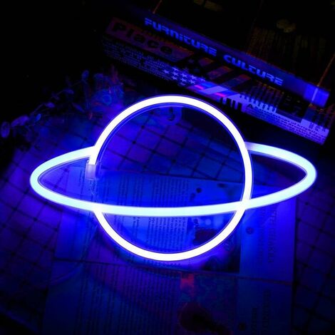 Planet Neon Light, Blue Pink Planet Neon Signs Light up Art Wall Decor Light-Waterproof LED Night Light - Battery Operated or USB Planet Lamp for Christmas Birthday Party Kids Room