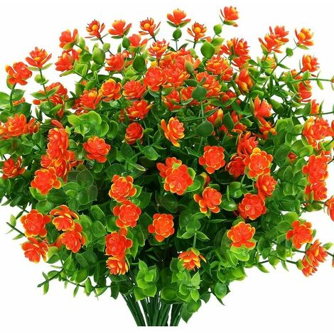 Artificial Fake Flowers Outdoor, Faux Plastic Greenery for Indoor Outdoor Hanging Planter Home Office Wedding Farmhouse Decor 8 Pcs Sunset Red (1/5)