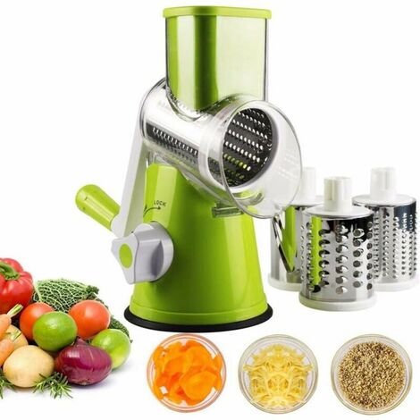 Manual Rotary Cheese Grinder 1set Vegetable Mandoline Slicer Fruit Slicer Rotary Cheese Grinder Rotary Grinder with 3 Rotary Stainless Steel Knives (Green) (1/5)