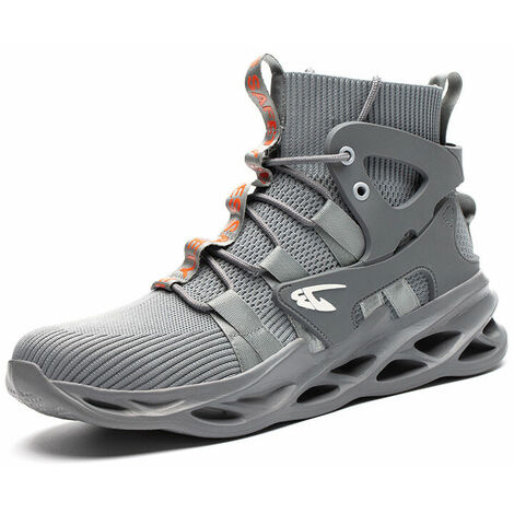 Safety shoes for work anti-smashing and wear-resistant work shoes protective shoes with steel toe for construction Gray43 (1/5)