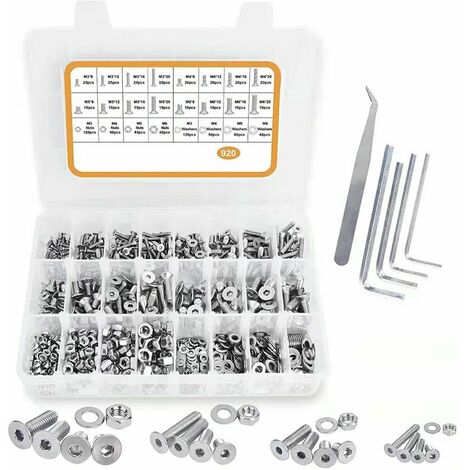 920PCS M3 M4 M5 M6 Stainless Steel Hex Button Socket Head Cable Bolts Screws with Nuts Assortment (1/4)