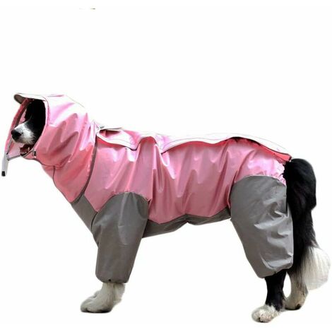 Dog Raincoat with Detachable Hood, Dog Coat with Adjustable External Drawstring, Rain Jacket with Hood and Collar Hole, 26 (Pink), 40-50 Pounds,
