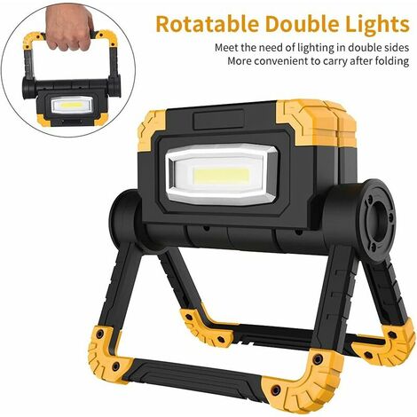 LED Rechargeable Work Light Portable - 2 COB 2000 Lumens Flood & Spot Lighting 360° Rotation USB Cordless Folding Lamp Battery Security Floodlight for Workshop Garage Loft Fishing Outdoor Emergency