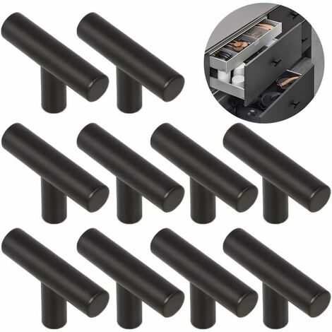 10 Pieces T Alloy Easy Brushed Handle Cabinet Door Handles Single Hole Furniture Durable Solid Alloy, for Drawers, Cabinets, Closet, Shoe Cabinets, Tables Nightstands — Black Sand (1/5)