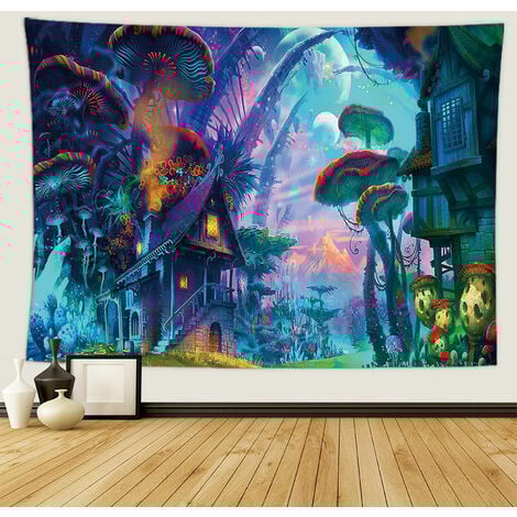 Moon Wall Tapestry Psychedelic Mushroom Tapestry Wall Hanging Bohemian Hippie Snail Tapestries Wall Decor for Bedroom Living Room, 150 x 130cm