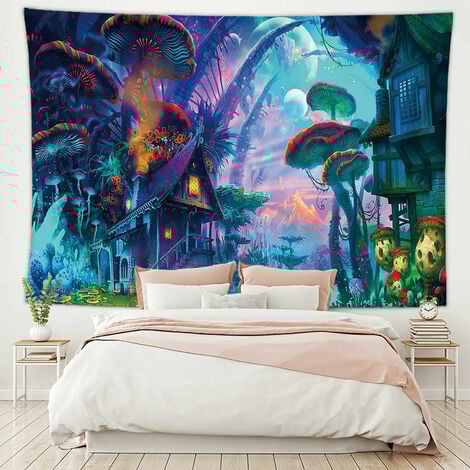 Moon Wall Tapestry Psychedelic Mushroom Tapestry Wall Hanging Bohemian Hippie Snail Tapestries Wall Decor for Bedroom Living Room, 150 x 130cm