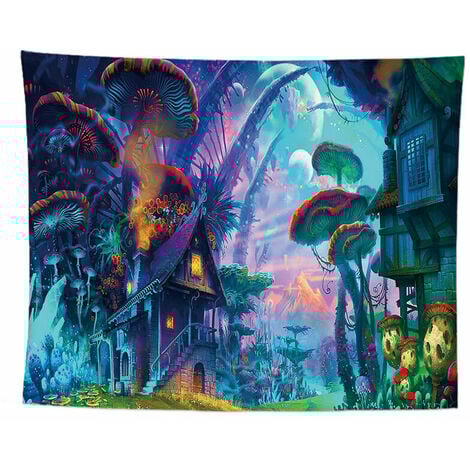 Moon Wall Tapestry Psychedelic Mushroom Tapestry Wall Hanging Bohemian Hippie Snail Tapestries Wall Decor for Bedroom Living Room, 150 x 130cm