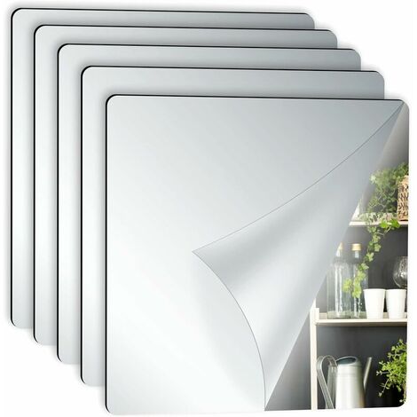 Wall Mirror 5 Pieces Self-Adhesive Mirror Tiles, Decorative Acrylic Mirror Wall Tiles Self-Adhesive Stick on for Kitchen, Bathroom, Living Room, Wall Mirror