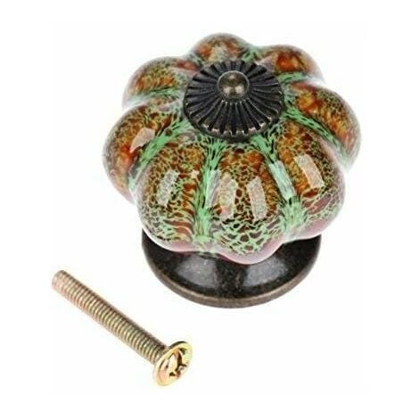 Pumpkin Antique Ceramic Door Knob for Cabinets, Cupboards, Dresser, Drawers, Kitchen Furniture, Pulls Handles (10pcs, Green)