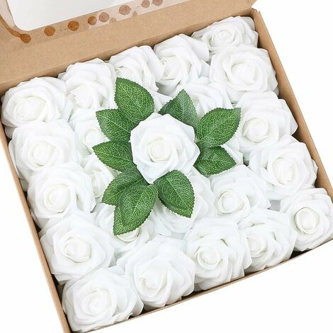 50pcs Artificial Roses Artificial Flower Rose Head Decoration for Wedding Party Home Scrapbook - White (1/5)