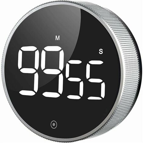 Kitchen timer, magnetic countdown LED digital timer, teachers, children and the elderly twist one-key operation, classroom and home work fitness (aluminum, 4 inches with brightness switch)