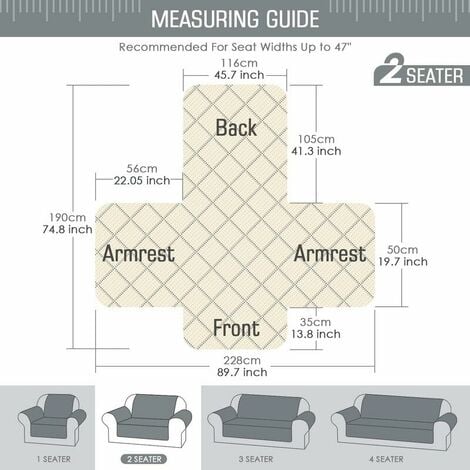 Sofa Covers Waterproof Sofa Throws with Elastic Straps Non-slip Foam for Living Room Dog Protection Protect co.ukom Pets, Splashes, Wear and Cracks (Gray, 2 Seater 116  190cm)