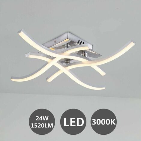 Modern LED Ceiling Light, Wave Shaped Ceiling Light, Integrated 24W LED Modules, 4x380Lm, Warm White 3000K, Suspension Light For Bedroom Living Dining Room [Energy Class A ++]
