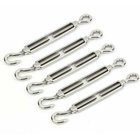 304 Stainless Steel Turnbuckles M5 Stainless Steel Turnbuckle Turnbuckle Hook & Eye made of 304 Stainless Steel Suitable for Tightening Cable and Regulating Elastic Effect Accessories (5 Pieces) SOEKA (1/4)