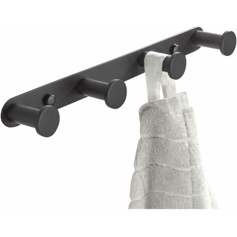 Practical Wall Hook with 4 Stainless Steel Hooks Coat Rack Towel Rack Hat Black Matte Finish Bathroom Toilet Accessory Set