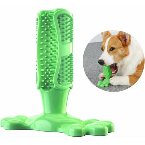 Dog Toothbrush Stick Dog Toys Chew Massager Effective Cleaning for Medium Size Dog Puppy Cats Dental Brush Bite Resistant Rubber, Green (M: Fit 10lbs-40lbs)