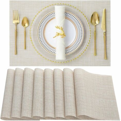 Set of 8 Placemats Heat Resistant Stain Resistant Non-Slip Kitchen Table Washable Durable PVC 8PCS Dark Gray