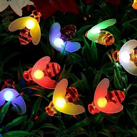 LED Solar String Lights 6.5m 30 LEDs Outdoor Waterproof Bee String Lights 8 Modes Indoor Decorated for Christmas Tree, Garden, Party, Wedding, Home, Festive Lighting [Class