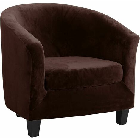 Velvet Club Armchair Slipcover Two Piece Set Stretch Armchair Slipcover Living Room Armchair Slipcover Tub Chair with Cushion Cover (Dark Brown)