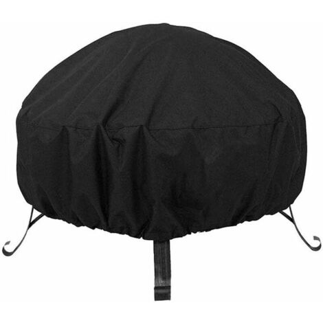 Round Fire Pit Cover Garden Patio Protective Cover Breathable Waterproof Dustproof Heavy Duty Furniture Covers for Stove (85x40cm, Black)