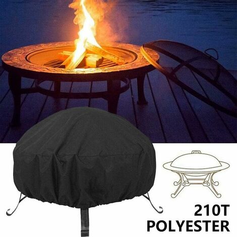 Round Fire Pit Cover Garden Patio Protective Cover Breathable Waterproof Dustproof Heavy Duty Furniture Covers for Stove (85x40cm, Black)