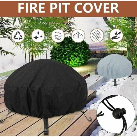 Round Fire Pit Cover Garden Patio Protective Cover Breathable Waterproof Dustproof Heavy Duty Furniture Covers for Stove (85x40cm, Black)