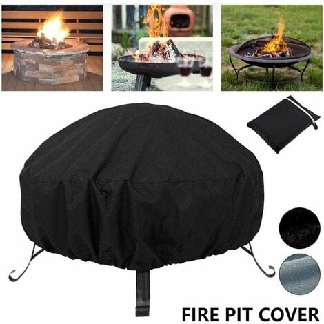 Round Fire Pit Cover Garden Patio Protective Cover Breathable Waterproof Dustproof Heavy Duty Furniture Covers for Stove (85x40cm, Black)