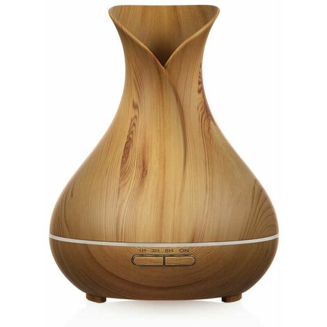 Aroma Diffuser 400 ml Ultrasonic Air Humidifier Wooden Vase Style with 7 LED Colours for Beauty Salon, Spa, Yoga, Bedroom, Living Room, Conference Room - Light Wood Grain